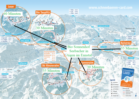 All ski areas of the "Schneebeeren" card can be reached in 30 minutes